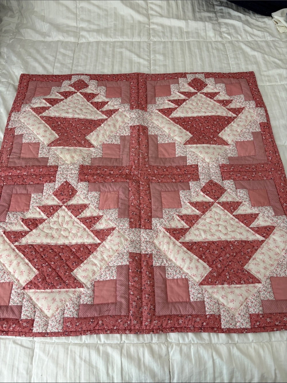 Handcrafted Pink Floral Patchwork Quilted Wall Hanging